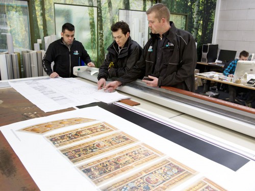 Replica Oranjezaal voor Huygens Tentoonstelling in Grote Kerk Den Haag, groot formaat print op panelen, wanden en plafond, xl printing