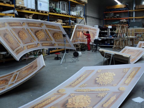 Replica Oranjezaal voor Huygens Tentoonstelling in Grote Kerk Den Haag, groot formaat print op panelen, wanden en plafond, xl printing