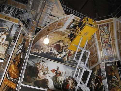 Replica Oranjezaal voor Huygens Tentoonstelling in Grote Kerk Den Haag, groot formaat print op panelen, wanden en plafond, xl printing