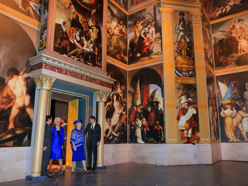 Replica Oranjezaal voor Huygens Tentoonstelling in Grote Kerk Den Haag, groot formaat print op panelen, wanden en plafond, xl printing