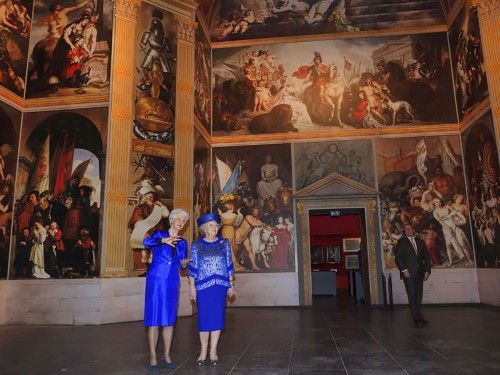 Replica Oranjezaal voor Huygens Tentoonstelling in Grote Kerk Den Haag, groot formaat print op panelen, wanden en plafond, xl printing