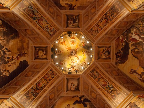 Replica Oranjezaal voor Huygens Tentoonstelling in Grote Kerk Den Haag, groot formaat print op panelen, wanden en plafond, xl printing