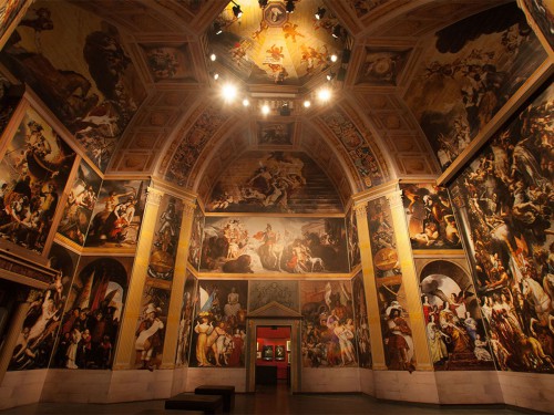 Replica Oranjezaal voor Huygens Tentoonstelling in Grote Kerk Den Haag, groot formaat print op panelen, wanden en plafond, xl printing