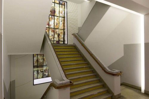 Kunstwerp Niek Kemps door Iwaarden in groot formaat print uitgevoerd op ramen van Het Sieraad Amsterdam, xl printing