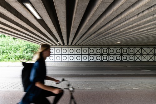 Tunnel tussen Overschiestraat – Luchtvaartstraat in Amsterdam verandert in kunstwerk met muurschildering Aam Solleveld, artwork, mural