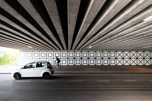 artwork, mural, kunstproject, muurschildering in een tunnel. Aam Solleveld in Amsterdam, kunst in een tunnel, door Iwaarden