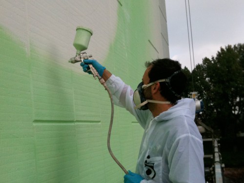 Kunstwerk op flatgebouwen, Graan voor Visch, kunstproject, muurschildering van Aam Solleveld in Hoofddorp, uitgevoerd door Iwaarden, Mural, Artwork