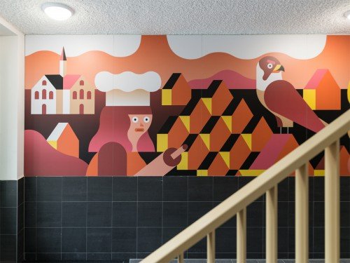 Iwaarden artwork - design van levi jacobs voor mural uitgevoerd als print op wand 