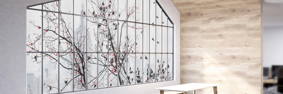 Self-adhesive textile decoration for windows, Iwaarden 