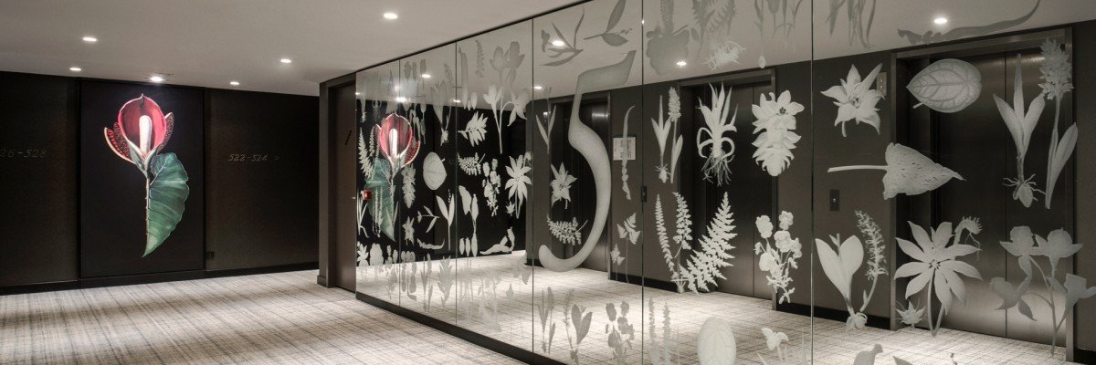 Design for interior of Rive Roshan as print on wall for Hyatt Regency Hotel Amsterdam