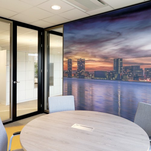 Window graphics and wallcovering for office - seamless wallpaper and textile frame