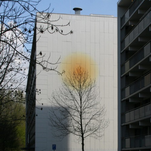 Artworks inspired by interior of residents carried out by Iwaarden as a mural on flats Graan voor Visch Hoofddorp