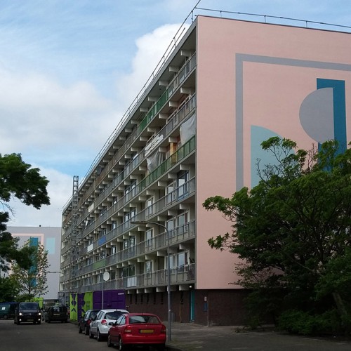 Artwork Nicole Martens realized by Iwaarden as a mural on facades of apartment buildings Haarlem