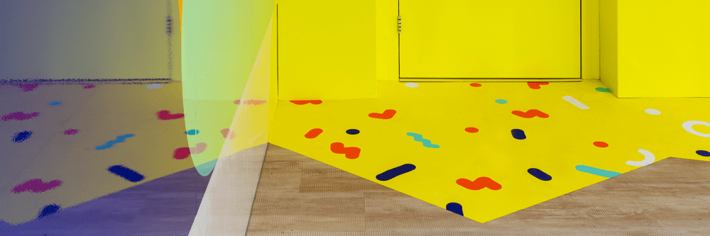 Floor graphics, interior floor painting with paint, made by Iwaarden 